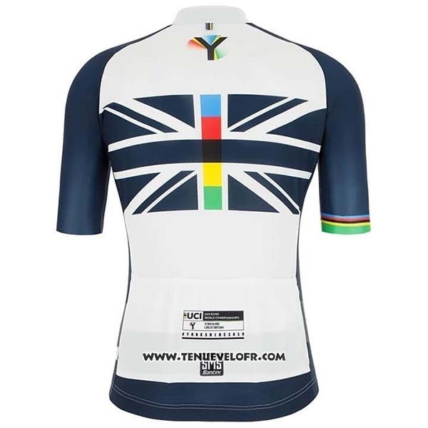 2019 Maillot Ciclismo USA Blanc Fonce Bleu Manches Courtes et Cuissard